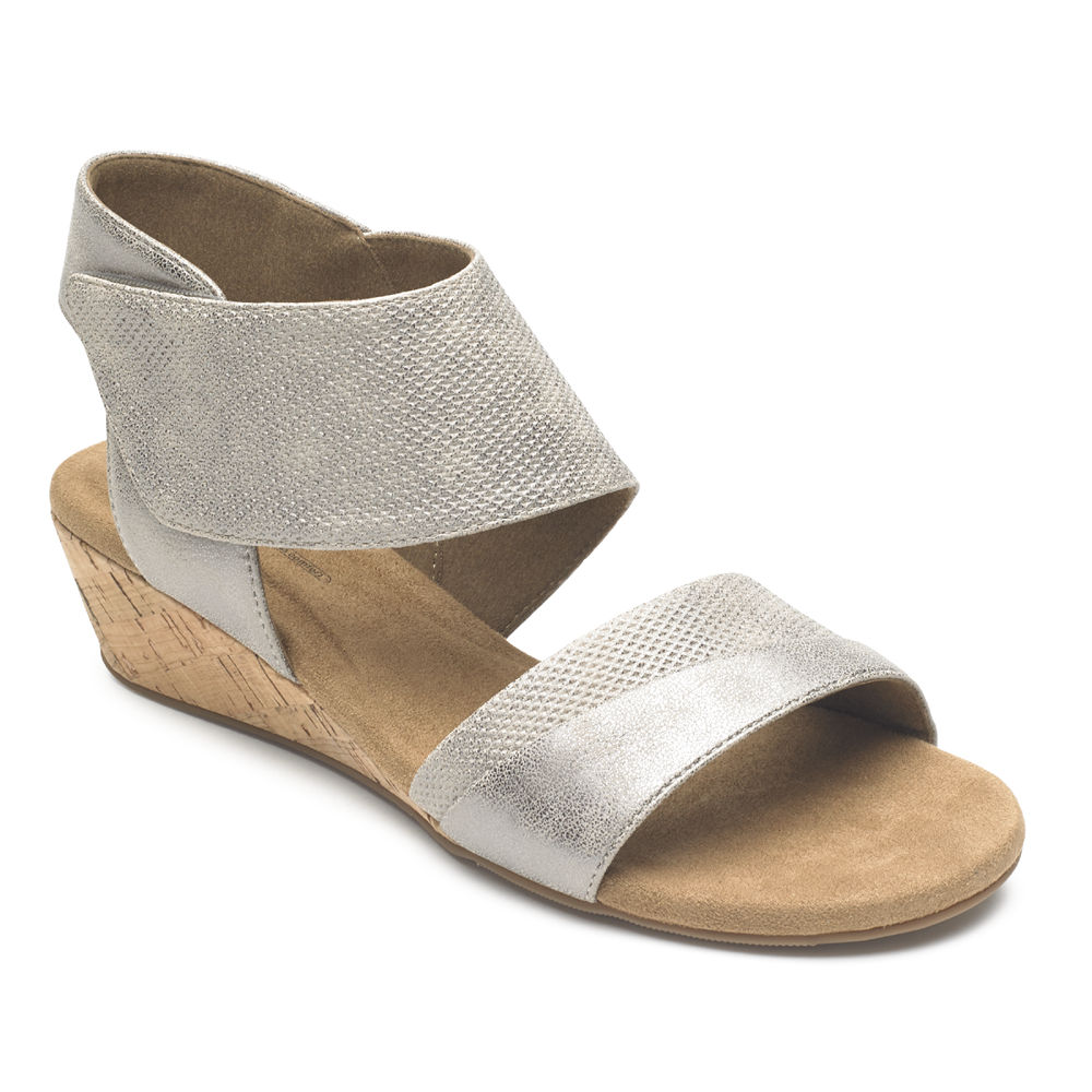 Rockport Singapore Womens Sandals - Calia Mid Wedge Cuff Silver - VF7653401